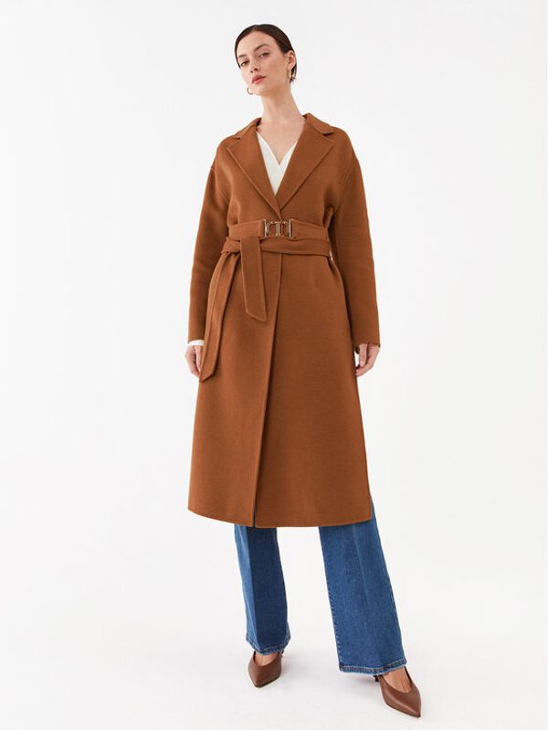 TWINSET TWINSET Vuneni kaput 232TP2013 Smeđa Regular Fit