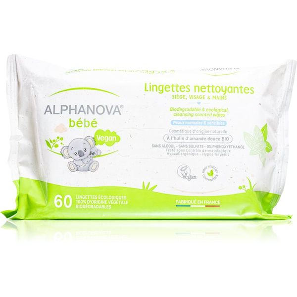 Alphanova Alphanova Baby Bio ekstra nježne vlažne maramice za čišćenje za djecu od rođenja 60 kom