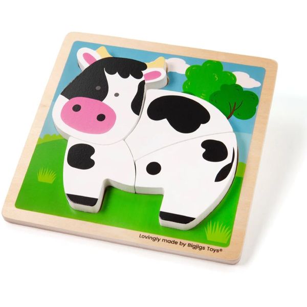 Bigjigs Toys Bigjigs Toys Chunky Lift-Out Puzzle Cow aktivna umetaljka od drva 12 m+ 1 kom