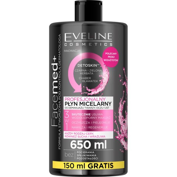 Eveline Cosmetics Eveline Cosmetics FaceMed+ micelarna voda za čišćenje i skidanje make-upa s detoksikacijskim učinkom 650 ml
