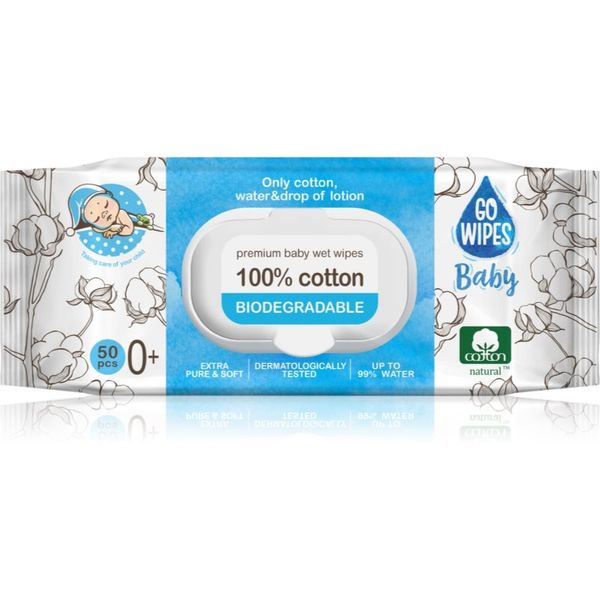 GoWipes GoWipes Baby 100% Cotton Biodegradable dječje nježne vlažne maramice za osjetljivu kožu 0+ 50 kom