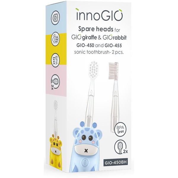 innoGIO innoGIO GIOGiraffe & GIORabbit Spare Heads Transparent zamjenske glave za zubnu četkicu za djecu GIOGiraffe & GIORabbit Sonic Toothbrush 2 kom
