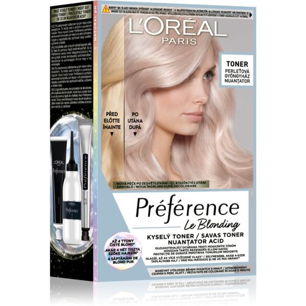 L’Oréal Paris L’Oréal Paris Préférence Le Blonding Toner boja za kosu s kiselinama za neutralizaciju bakrenih podtonova nijansa 02 Pearl Blonde 1 kom
