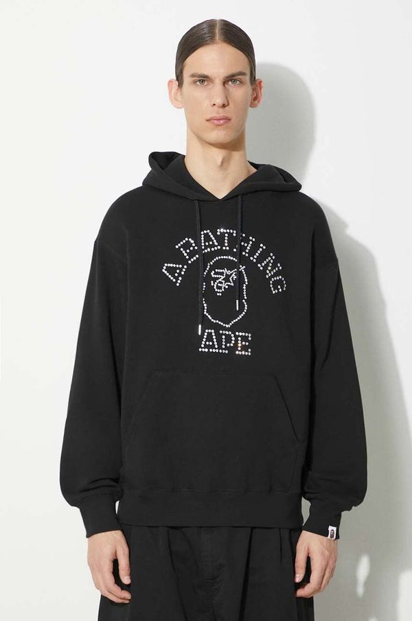 A Bathing Ape Dukserica A Bathing Ape Rhinestone College Pullover Hoodie za muškarce, boja: crna, s kapuljačom, s aplikacijom, 1K30114306
