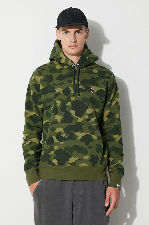 A Bathing Ape Pamučna dukserica A Bathing Ape za muškarce, boja: zelena, s kapuljačom, s uzorkom