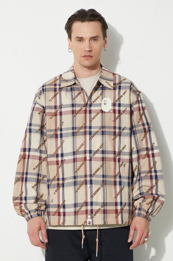 A Bathing Ape Pamučna jakna A Bathing Ape A Bathing Ape Logo Check Pattern Coach Jacket boja: bež, za prijelazno razdoblje, 1J80140052
