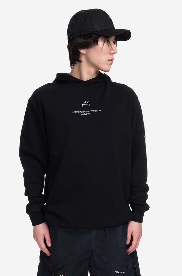 A-COLD-WALL* Pamučna dukserica A-COLD-WALL* Brutalist Hoodie za muškarce, boja: crna, s kapuljačom, s tiskom, ACWMW094-BONE