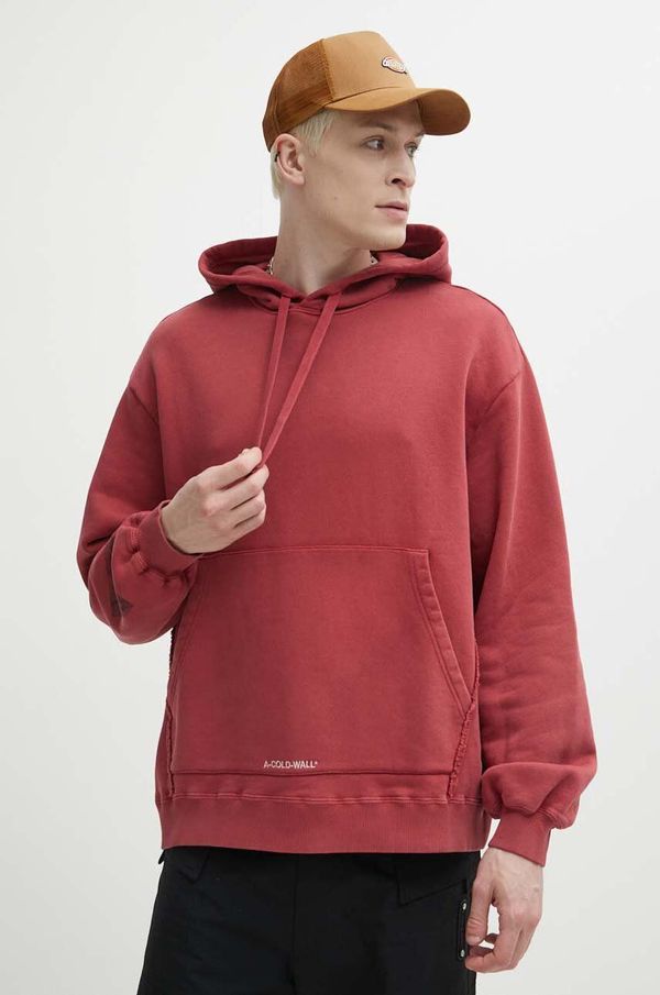 A-COLD-WALL* Pamučna dukserica A-COLD-WALL* Cubist Hoodie za muškarce, boja: bordo, s kapuljačom, s aplikacijom, ACWMW173