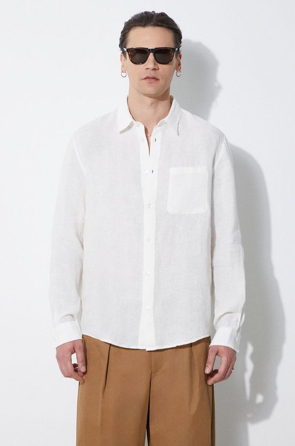 A.P.C. Lanena košulja A.P.C. chemise cassel logo boja: bež, relaxed, s klasičnim ovratnikom, LIAEK-H12545