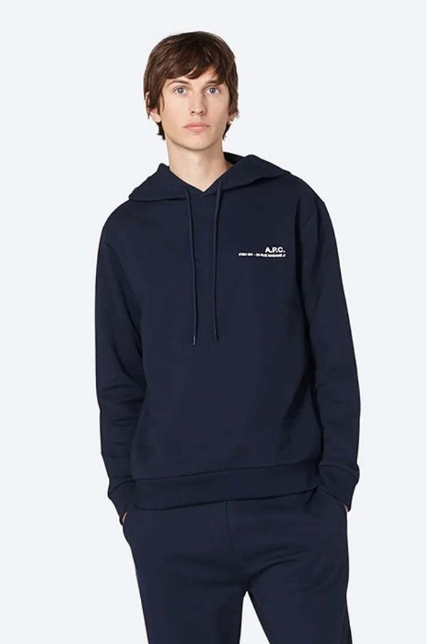 A.P.C. Pamučna dukserica A.P.C. Hoodie Item BLACK za muškarce, boja: tamno plava, s kapuljačom, bez uzorka, COEAS.H27672-DARKNAVY