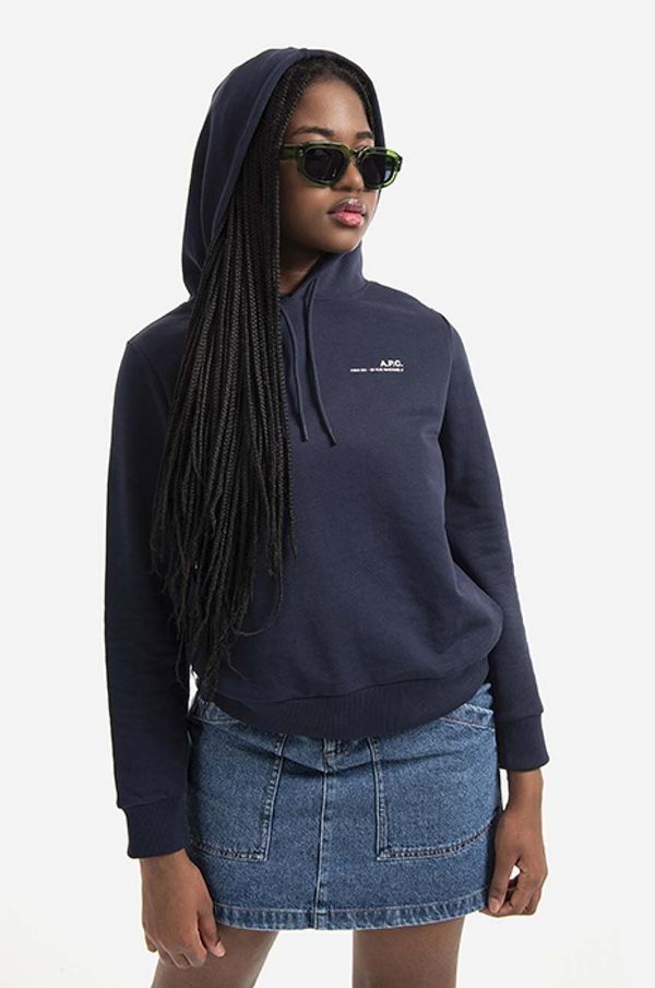 A.P.C. Pamučna dukserica A.P.C. Hoodie Item F BLACK za žene, boja: tamno plava, s kapuljačom, bez uzorka, COEAS.F27674-PECHE