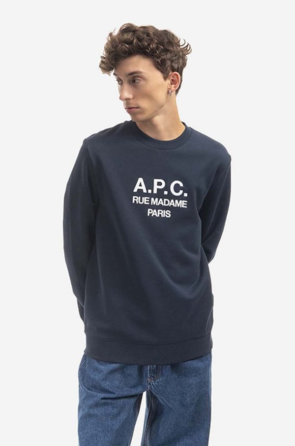 A.P.C. Pamučna dukserica A.P.C. Rufus Sweat za muškarce, boja: tamno plava, s tiskom, COEZD.H27500-MARINE
