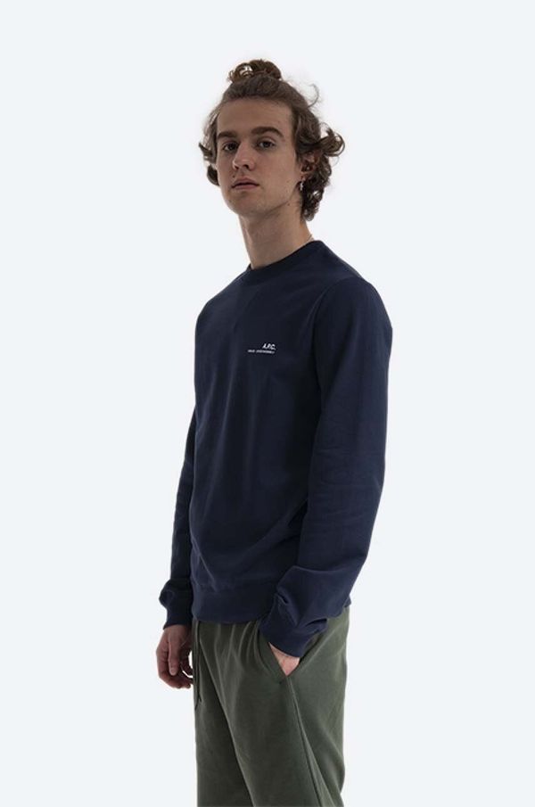 A.P.C. Pamučna dukserica A.P.C. Sweat Item BLACK za muškarce, boja: tamno plava, glatka, COEAS.H27608-DARKNAVY