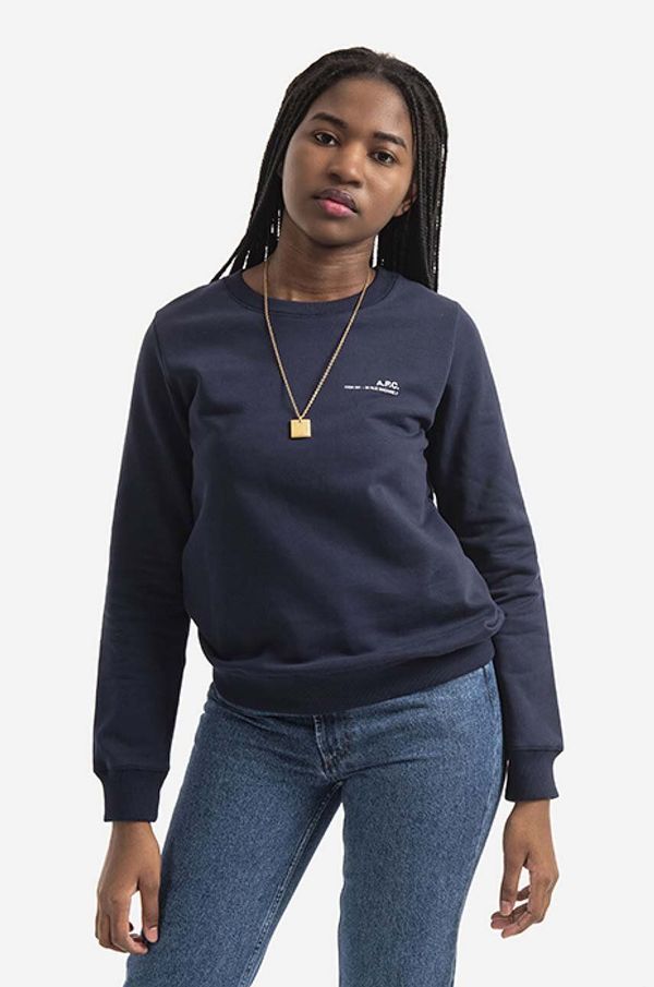 A.P.C. Pamučna dukserica A.P.C. Sweat Item F za žene, boja: tamno plava, s tiskom, COEAS.F27663-VIOLET