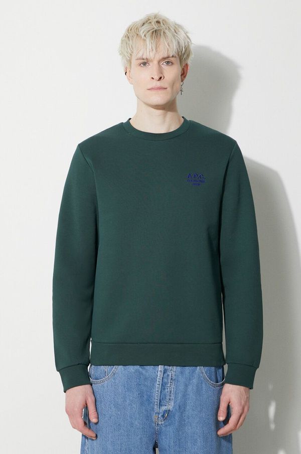 A.P.C. Pamučna dukserica A.P.C. Sweat Rider za muškarce, boja: zelena, bez uzorka, COGVG.H27699.KAG