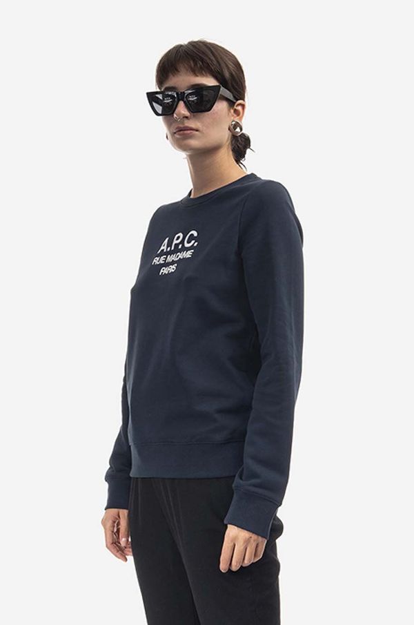 A.P.C. Pamučna dukserica A.P.C. Sweat Tina za žene, boja: tamno plava, s aplikacijom, COEZD.F27561-MARINE