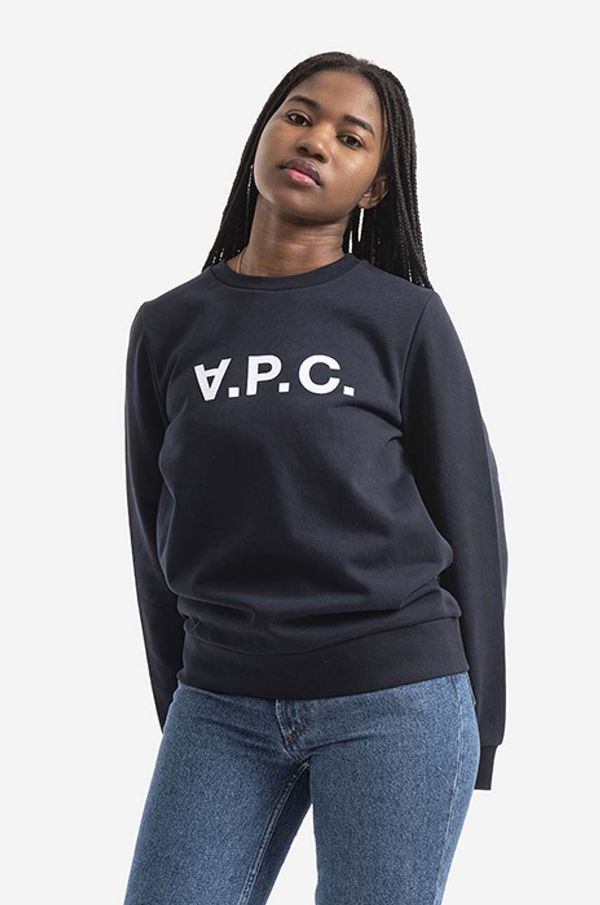 A.P.C. Pamučna dukserica A.P.C. Sweat Viva BLACK za žene, boja: tamno plava, s tiskom, COECQ.F27644-DARKNAVY