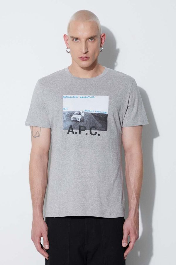 A.P.C. Pamučna majica A.P.C. boja: siva, s tiskom, COEMV.H26058-GREY
