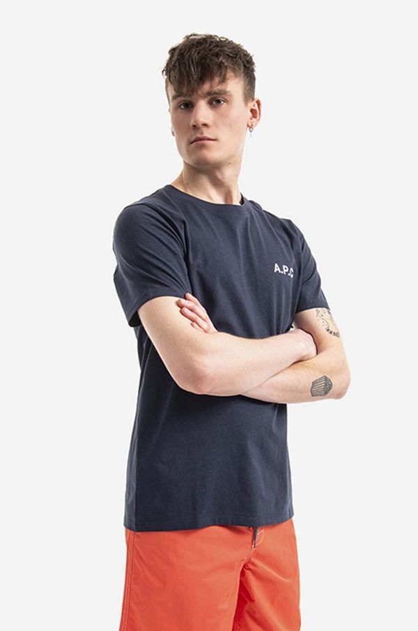 A.P.C. Pamučna majica A.P.C. Mike boja: tamno plava, s tiskom, COETL.H26053-DARKNAVY