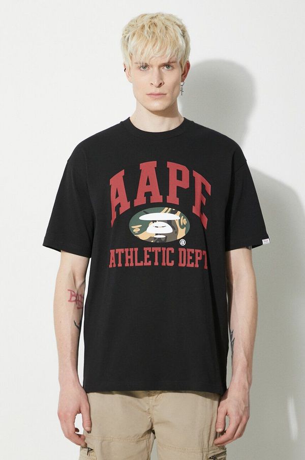 AAPE Pamučna majica AAPE Aape College Theme Tee za muškarce, boja: crna, s tiskom, ALT1390