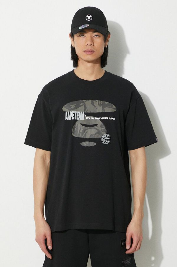 AAPE Pamučna majica AAPE Aape Team Theme Tee za muškarce, boja: crna, s tiskom, ATE1382