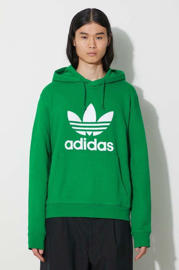 adidas Originals Pamučna dukserica adidas Originals Adicolor Classics Trefoil za muškarce, boja: zelena, s kapuljačom, s tiskom, IM9403