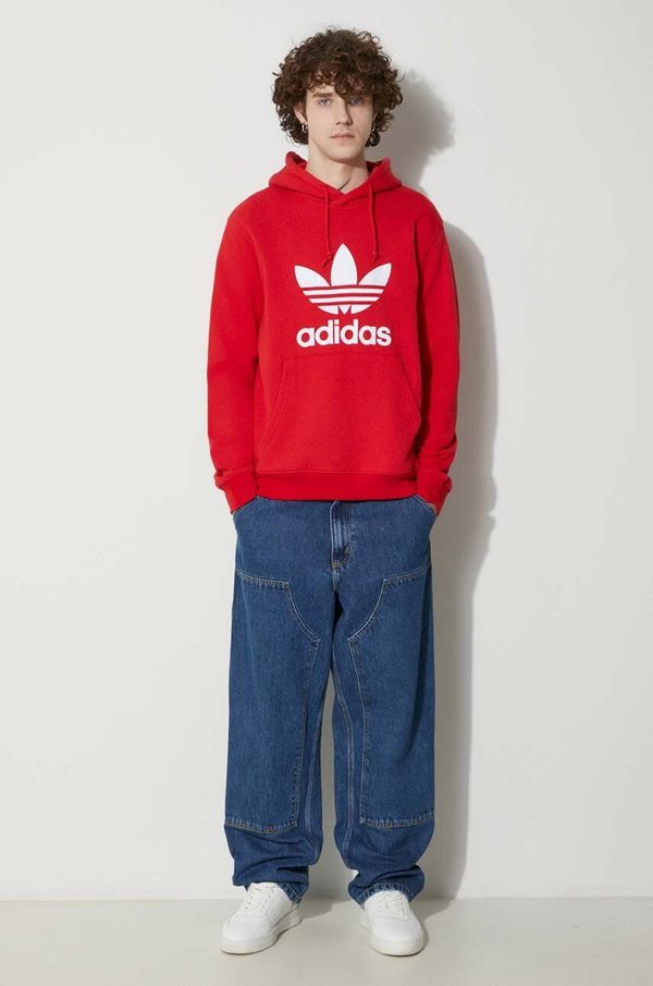 adidas Originals Pamučna dukserica adidas Originals Classics Trefoil Hoodie za muškarce, boja: crvena, s kapuljačom, tiskom