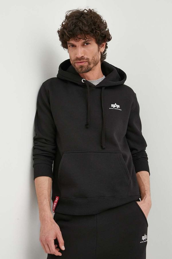 Alpha Industries Dukserica Alpha Industries Basic Basic Hoody Small Logo za muškarce, boja: crna, s kapuljačom, s tiskom, 196318.03-black 196318.03