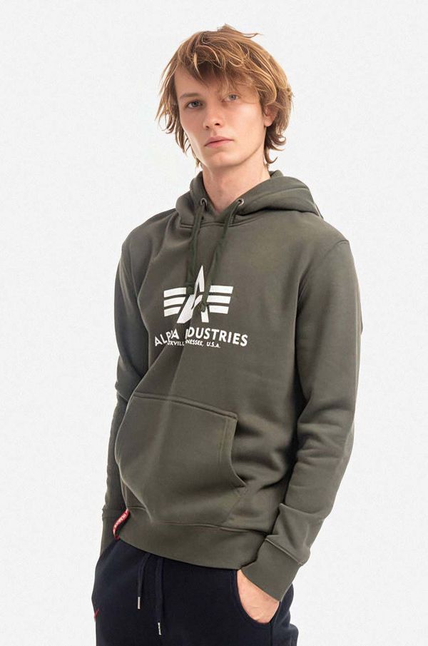 Alpha Industries Dukserica Alpha Industries Basic Hoody za muškarce, boja: zelena, s kapuljačom, s tiskom, 178312.142-green 178312.142