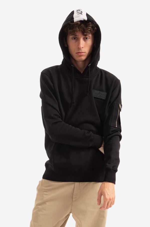 Alpha Industries Dukserica Alpha Industries za muškarce, boja: crna, s kapuljačom, s tiskom, 178314.95-black