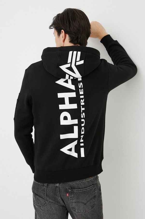Alpha Industries Dukserica Alpha Industries za muškarce, boja: crna, s kapuljačom, s tiskom
