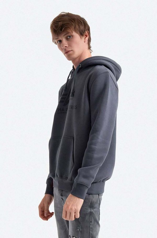 Alpha Industries Dukserica Alpha Industries za muškarce, boja: siva, s kapuljačom, s tiskom, 178312.412-grey
