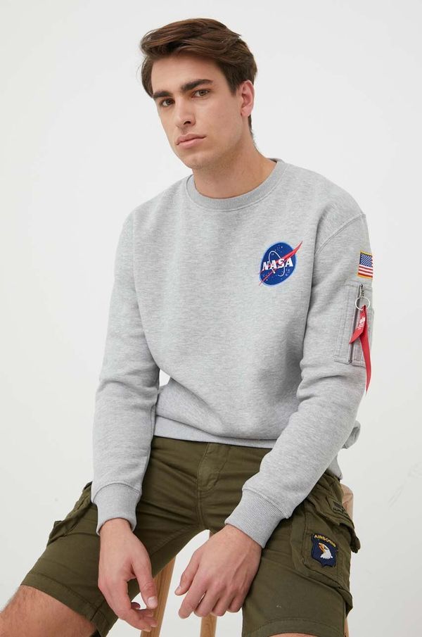 Alpha Industries Dukserica Alpha Industries za muškarce, boja: siva, s tiskom, 178307.17-GreyHeathe