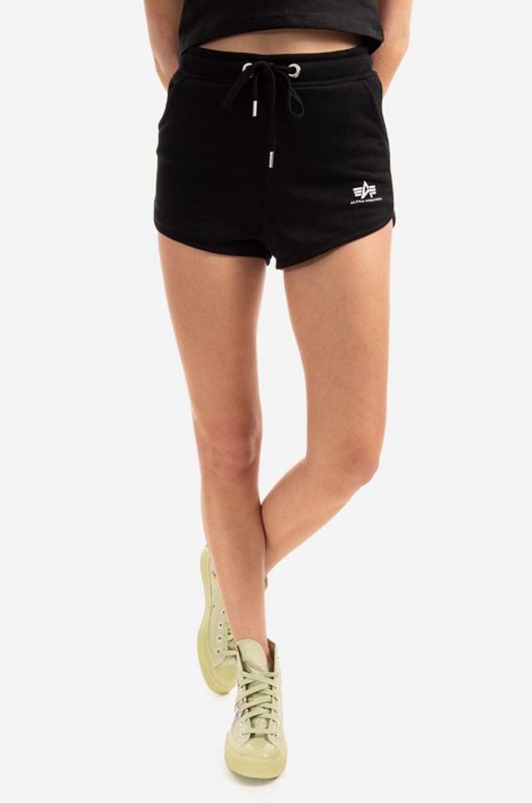 Alpha Industries Kratke hlače Alpha Industries Basic za žene, boja: crna, s tiskom, srednje visoki struk, 116054.03-black