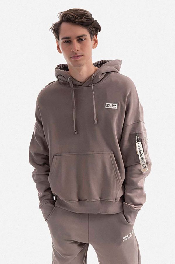 Alpha Industries Pamučna dukserica Alpha Industries Organics OS Hoody za muškarce, boja: smeđa, s kapuljačom, glatka, 118349.628-brown