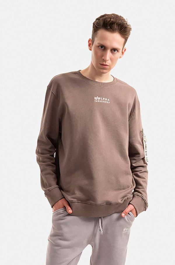 Alpha Industries Pamučna dukserica Alpha Industries za muškarce, boja: smeđa, s tiskom, 118316.628-brown