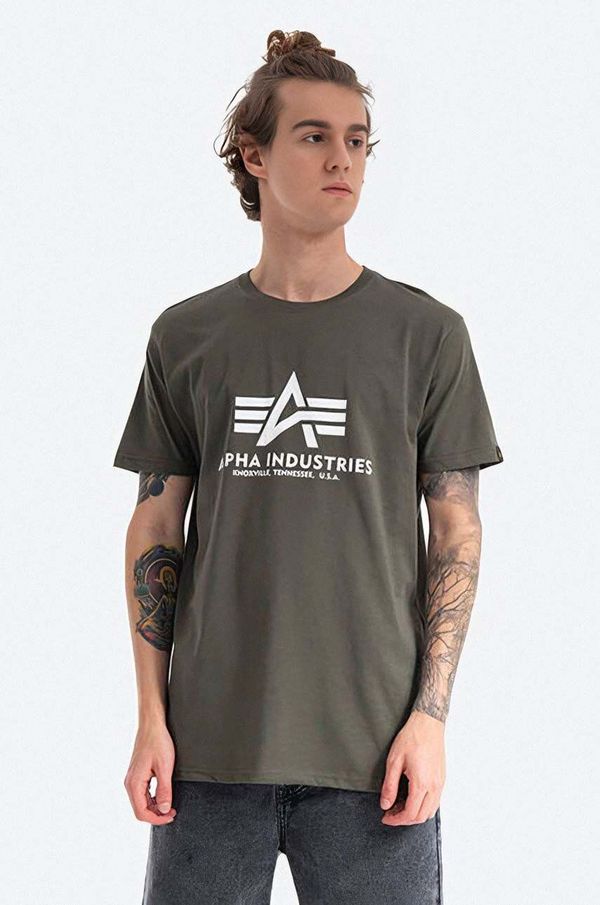 Alpha Industries Pamučna majica Alpha Industries Basic T-Shirt boja: zelena, s tiskom, 100501.142-green 100501.142