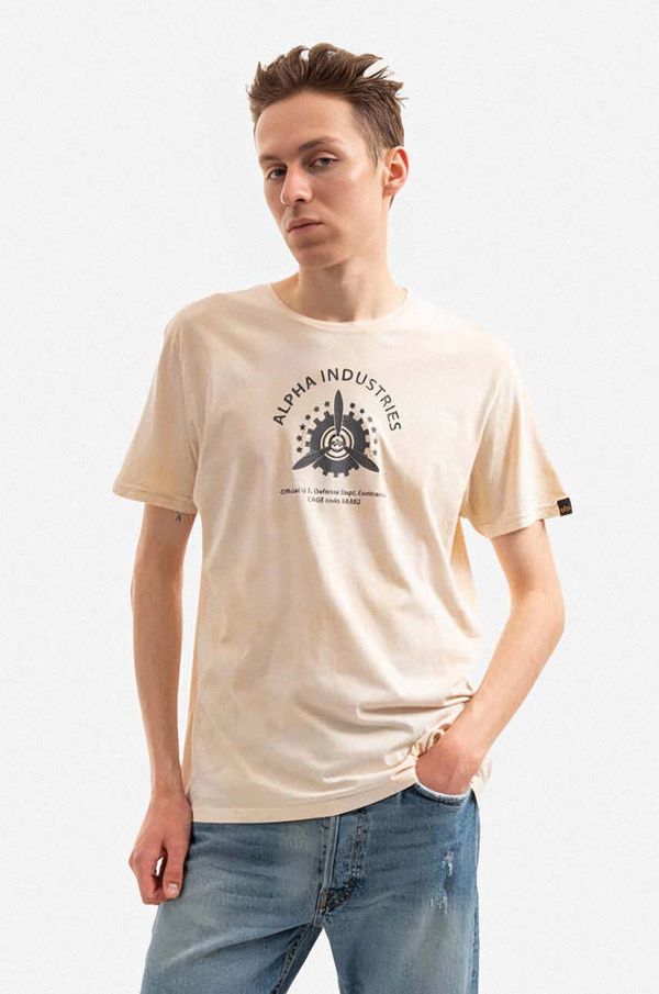 Alpha Industries Pamučna majica Alpha Industries boja: bež, s tiskom, 106515.136-cream
