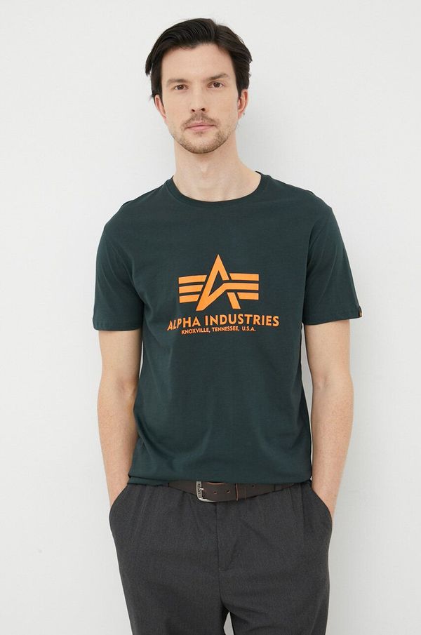 Alpha Industries Pamučna majica Alpha Industries boja: zelena, s tiskom, 100501.353-DarkPetrol