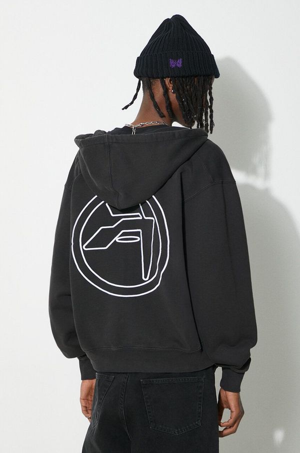 Ambush Pamučna dukserica AMBUSH Embroidered Emblem Zip Up za muškarce, boja: crna, s kapuljačom, bez uzorka, BMBE002S24FLE