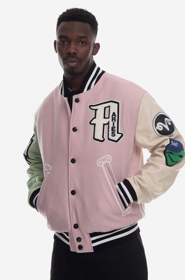Aries Bomber jakna Aries Varsity Jacket za muškarce, boja: ružičasta, za prijelazno razdoblje, oversize, AR70200