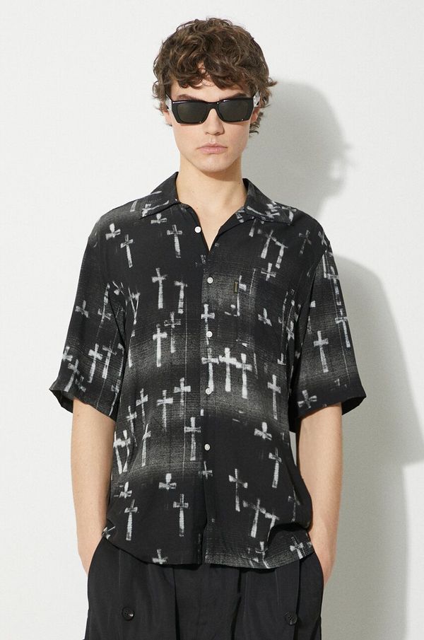 Aries Košulja Aries Graveyard Hawaiian Shirt za muškarce, boja: crna, relaxed, s klasičnim ovratnikom, SUAR40100X