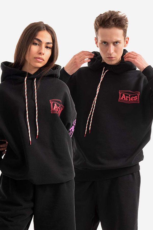 Aries Pamučna dukserica Aries Column Hoodie PALE MINT boja: tirkizna, s kapuljačom, s tiskom, AR20010-PALE.MINT