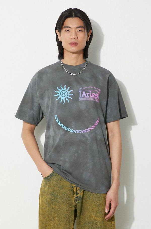 Aries Pamučna majica Aries Grunge Happy Dude SS Tee za muškarce, boja: siva, s tiskom, SUAR60014X