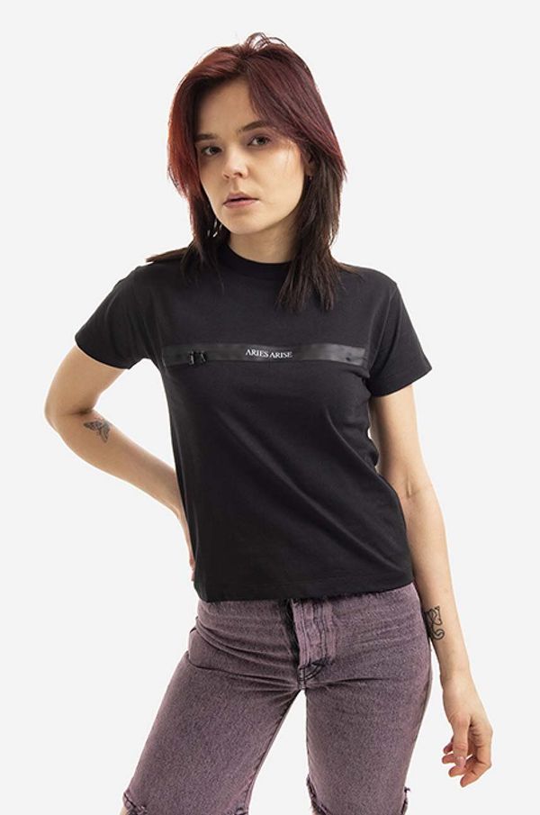 Aries Pamučna majica Aries Shrunken Zip Tee boja: crna, AR40330-black