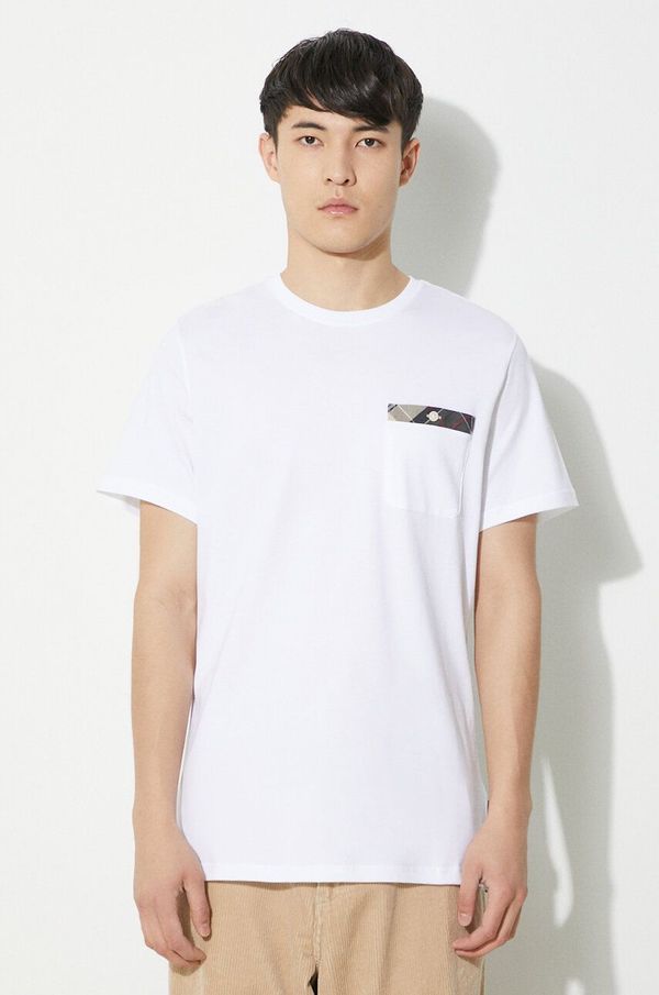Barbour Pamučna majica Barbour Durness Pocket Tee za muškarce, boja: bijela, bez uzorka, MTS0682