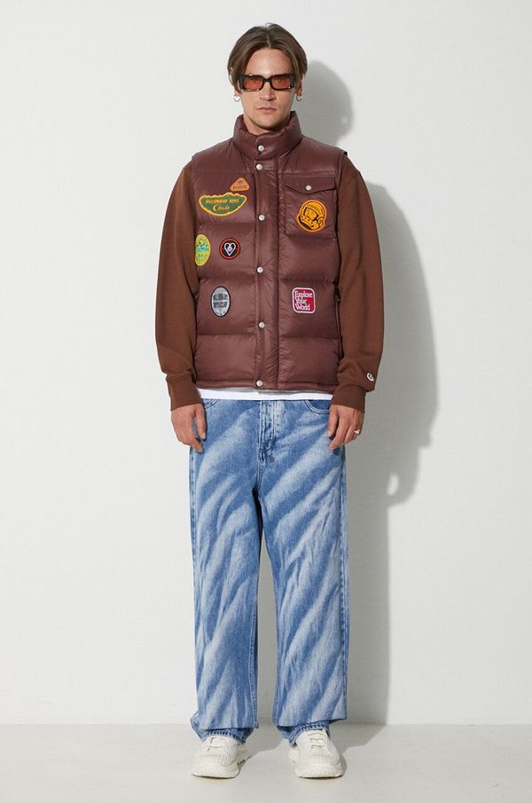 Billionaire Boys Club Prsluk Billionaire Boys Club PATCHES DOWN FILLED GILET za muškarce, boja: smeđa, za zimu, B23306