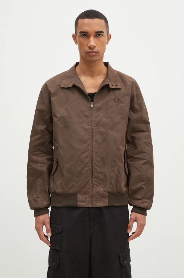 Fred Perry Bomber jakna Fred Perry Made In England Wax Harrington za muškarce, boja: smeđa, za prijelazno razdoblje, J8578.Q21