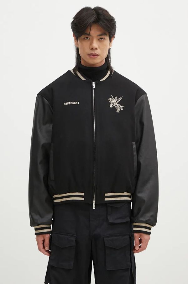 Represent Bomber jakna s primjesom vune Represent Mascot Wool Varsity Jacket boja: crna, za prijelazno razdoblje, oversize, MLM1127.001