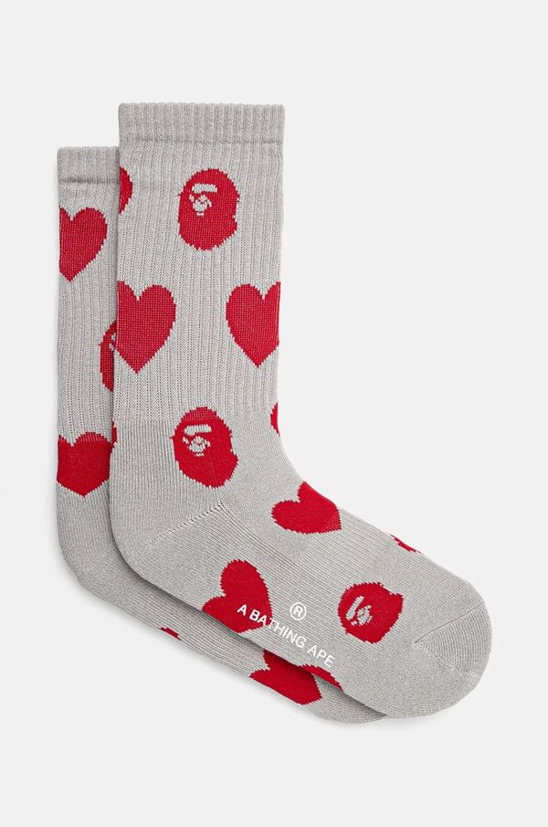 A Bathing Ape Čarape A Bathing Ape I Love Bape Monogram za žene, boja: siva, 1K80284001